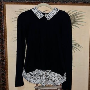 J Crew Black Leopard Print Collar Sweater Size XS